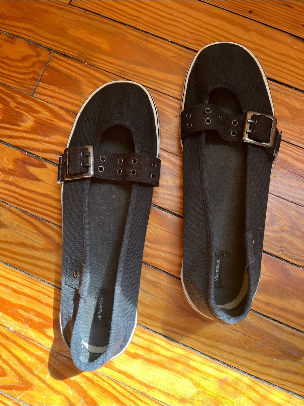 Xhilaration Black Buckle-Accent Slip-On Women's Flats